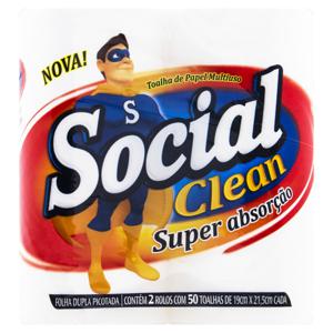 Toalha de Papel Folha Dupla Social Clean Super Absorção Pacote 2 Unidades 50 Folhas Cada