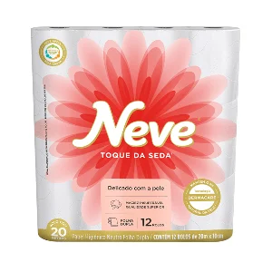 Papel Higiênico Folha Dupla Neutro Neve Toque da Seda 20m Pacote com 12 Rolos