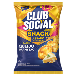 Snack de Trigo e Batata Assado Crocante Queijo Parmesão Club Social Pacote 68g
