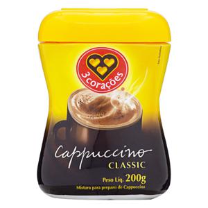 Cappuccino Solúvel Classic 3 Corações Pote 200g