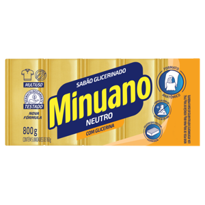 Sabão Barra Glicerinado Multiuso Neutro Minuano Pacote 800g 5 Unidades
